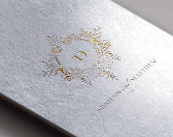 Logotipo personalizado para brasão de casamento, monograma vintage em pergaminho (SVG, PNG)