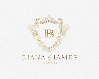 Botanical Wedding Crest Logo, Modern Floral Design (SVG, PNG)