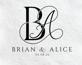 Monograma de logotipo de boda personalizado, elegantes iniciales superpuestas (descarga digital)