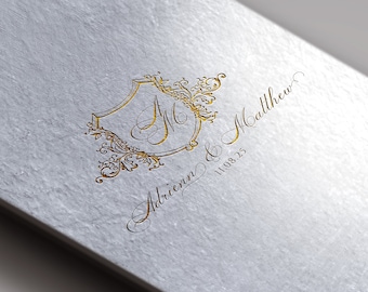 Logotipo vintage para brasão de casamento, monograma elegante (download digital)
