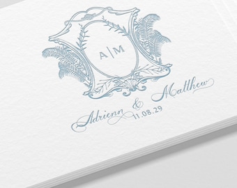 Monograma personalizado para casamento com tema de praia, folhas de palmeira e iniciais (download digital)