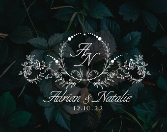 Floral Wedding Logo SVG, Botanical Crest Monogram (Digital Download)