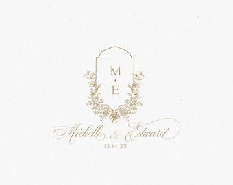 Floral Wedding Crest Logo, Elegant Monogram (SVG, PNG)