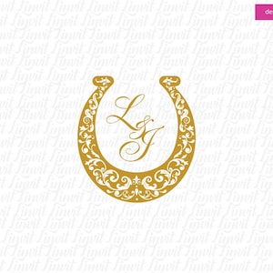 Rustikales Hufeisen Hochzeits-Logo | Boho Hufeisen Hochzeit Logo Design für DIY Hochzeitseinladungen und Hochzeitsgeschenke, benutzerdefinierte Matches, Servietten
