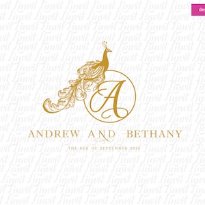 Hochzeitslogo SVG-Hochzeitsmonogramm SVG-Bearbeitbares Wappen PNG Pfau Hochzeitslogo Luxus-Kamm Acrylschild-Einladungen Servietten Menüfolge