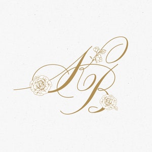 Floral Wedding Monogram Logo, Elegant Rose Crest (Digital Download)