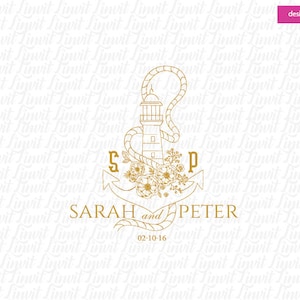 Custom Logo Design Beach Wedding Logo Tropical Monogram Crest Coastal Wedding Logo Nautical Wedding Monogram Svg Editable Digital Download