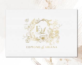 Vintage Floral Wedding Logo, Custom Monogram Crest (Digital Download)