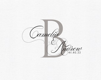 Logotipo de boda personalizado SVG: Monograma inicial, escudo de pareja (descarga digital)