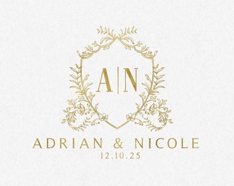Floral Wedding Logo SVG, Botanical Crest Monogram (Digital Download)