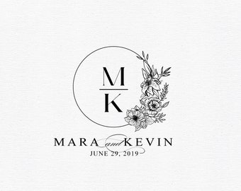 Wedding Logo SVG Wedding Monogram SVG Editable Crest PNG Modern Floral Wedding Logo Botanical Crest Minimalist Flower Logo Napkins