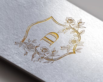 Logotipo de casamento com rosas vintage, brasão floral elegante (SVG, PNG, PDF)