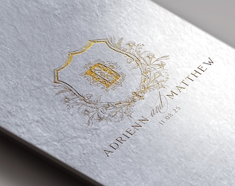Vintage Floral Wedding Crest Logo, Elegant Monogram (Digital Download)