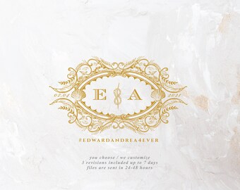 Custom Beach Wedding Logo, Tropical Monogram Crest (Digital Download)