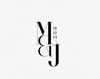 Logotipo de casamento vertical em SVG: Monograma moderno com iniciais (Download digital)