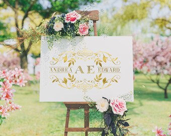 Leafy Wedding Logo SVG, Modern Monogram Design (Digital File)
