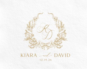 Wedding Logo SVG Wedding Monogram SVG Editable Crest PNG Floral Wreath Logo Botanical Monogram Svg Invitation Logo Napkins Favors