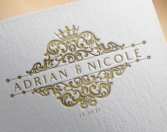 Logotipo personalizado para brasão de casamento com coroa (download digital)