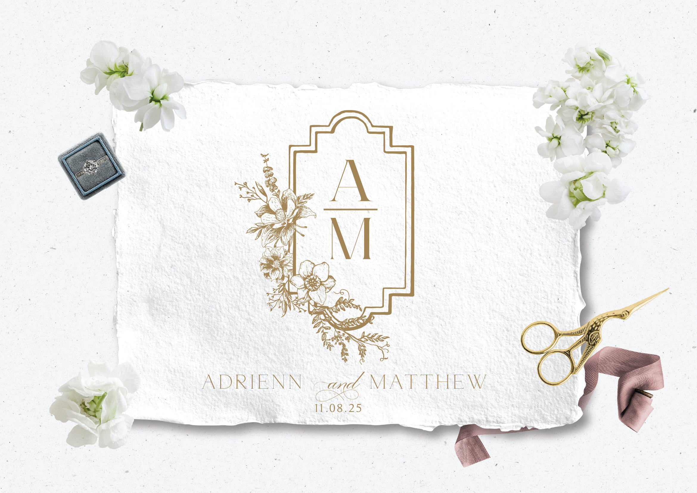 Vintage Floral Wedding Logo Crest, Custom Invitation Monogram (SVG, PNG ...
