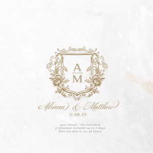 Wedding Logo SVG Wedding Monogram SVG Editable Crest PNG Botanical Floral Crest Vintage Wedding Logo Filed Flower Logo Custom Wedding Logo
