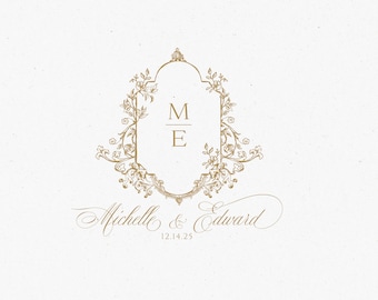 Wedding Monogram, Custom Wedding Logo Design, Vintage Wedding Crest, Elegent Wedding Logo, Digital Download