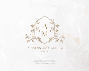 Logotipo de casamento com rosas vintage em SVG, brasão de monograma personalizado (download digital)