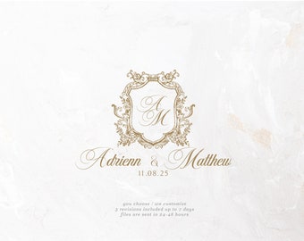 Wedding Logo SVG Custom Wedding Monogram SVG Editable Crest PNG Vintage Floral Wedding Crest Handmade Paper Invitation Seating Chart