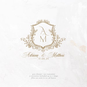 Wedding Logo SVG Custom Wedding Monogram SVG Editable Crest PNG Vintage Floral Wedding Crest Handmade Paper Invitation Wine Label Logo