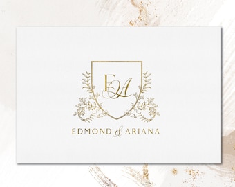 Floral Wedding Logo SVG, Modern Monogram Crest (Digital Download)