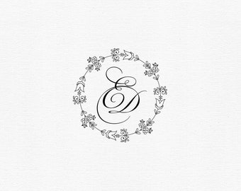 Minimalist Wedding Logo with Floral Wreath (SVG, PNG)