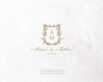 Vintage Wedding Crest Logo with Floral Design (Digital Download)