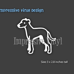May include: White vinyl decal of a dog silhouette, approximately 7.6 cm wide and 7.1 cm tall. The decal is perfect for adding a touch of personality to any surface.