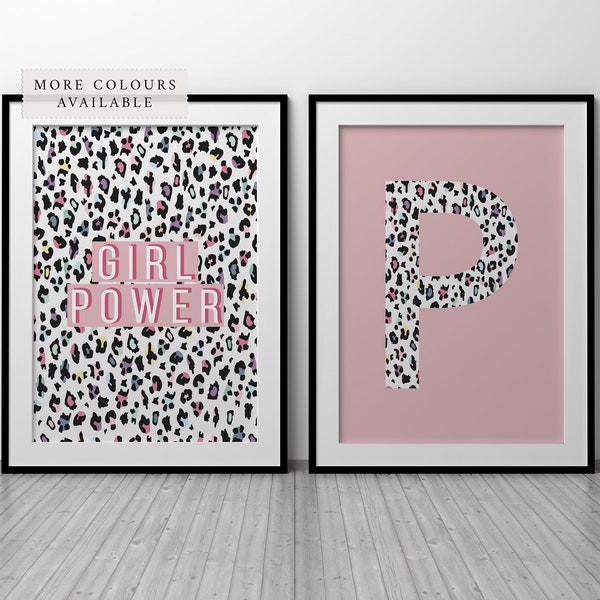 2 Print Set - Leopard Print - Girl Power Print Set - Leopard Print Initial Print Set - Kids Print Set