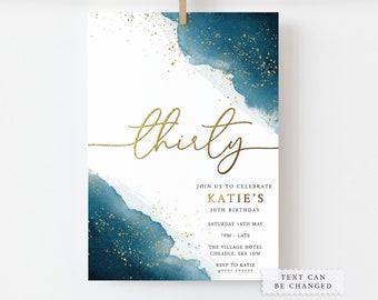 Blue and Gold Personalised Birthday Party Invitations - Mens Birthday Invitation - Women's Birthday Invitation - Digital or Printed