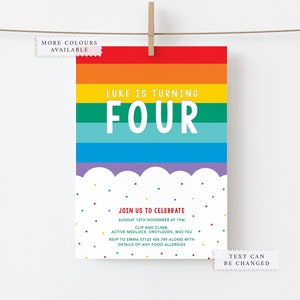 Bright or Pastel Rainbow Birthday Party Invitations - Digital File or Printed - FREE Envelopes