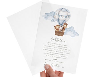 Pack of 2 Hot Air Balloon Will you be my Godparent Cards, Godmother, Godfather, Godparents