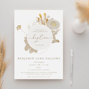 Personalised Boho Floral Christening / Baptism / Naming Day Invitations Digital File or Printed image 6