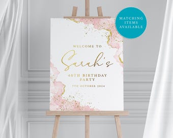 Pink and Gold Birthday Welcome Sign (Digital Download)