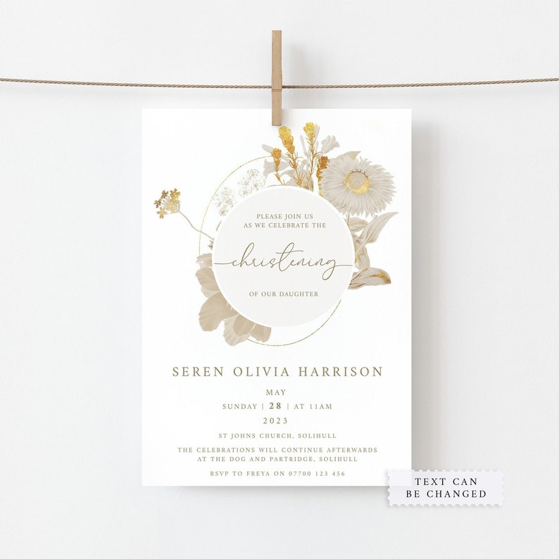 Personalised Boho Floral Christening / Baptism / Naming Day Invitations Digital File or Printed image 1