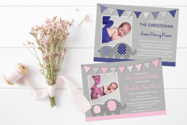 Personalised Christening invitations CLASSIC GREEN PHOTOS  FREE ENVELOPES /& DRAF