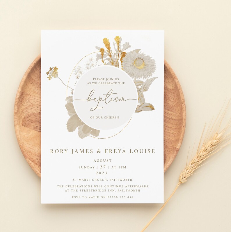 Personalised Boho Floral Christening / Baptism / Naming Day Invitations Digital File or Printed image 5