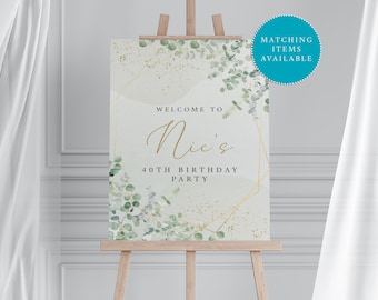 Green Floral Birthday Welcome Sign: Personalized Digital Poster