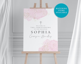Pink and Gold Christening Welcome Sign (Digital Download)