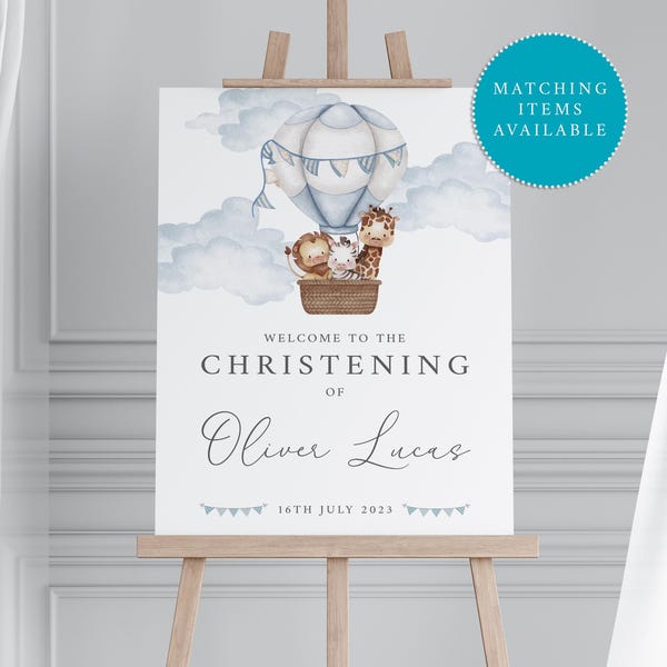 Hot Air Balloon Christening Welcome Sign: Printed Poster