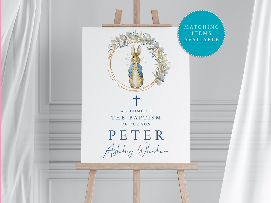 DIGITAL Personalised Peter Rabbit Christening Welcome Sign - Welcome ...
