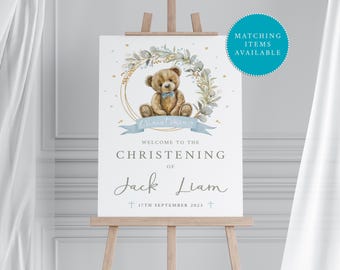 Personalized Teddy Bear Christening Welcome Sign (Digital Download)