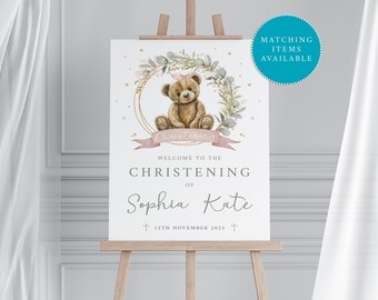 Personalized Teddy Bear Christening Welcome Sign (Digital Download)