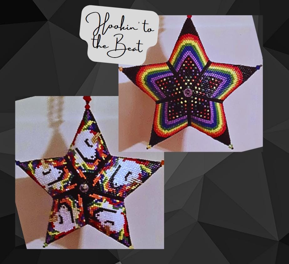 3D Peyote Star (Single Star / Different Pattern on Each Side) - Rainbows & Unicorn - Digital Download