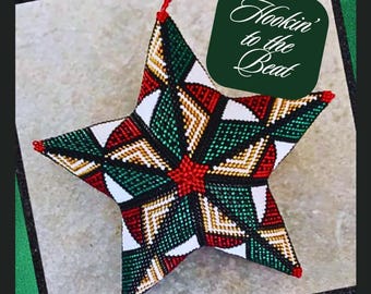 3D Peyote Star - Xmas Patchwork 7 - Digital Download