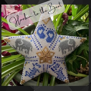 3D Peyote Star - Baby 1st Xmas Elephants & Baby Feet (Blue) - Digital Download